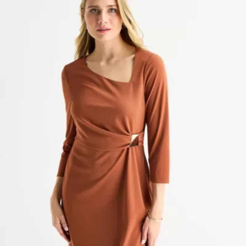 Clover And Sloane Womens 3/4 Sleeve Sheath Dress