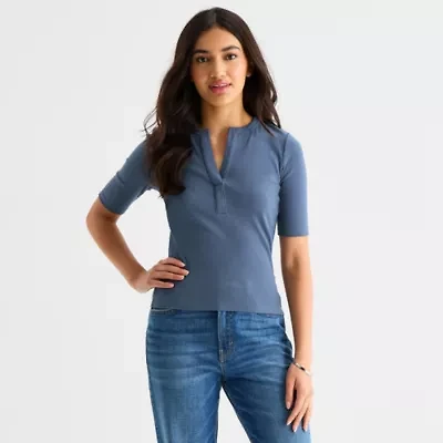 a.n.a Womens Elbow Sleeve Fitted Henley Shirt