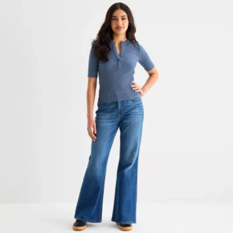 a.n.a Womens Elbow Sleeve Fitted Henley Shirt
