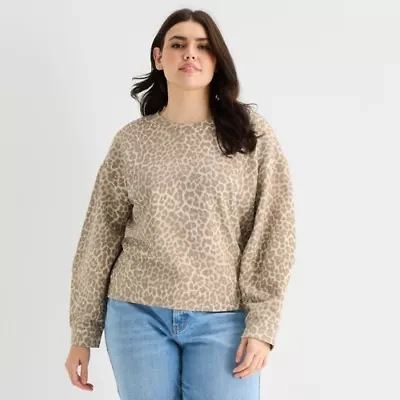 a.n.a Womens Plus Crew Neck Long Sleeve Sweatshirt