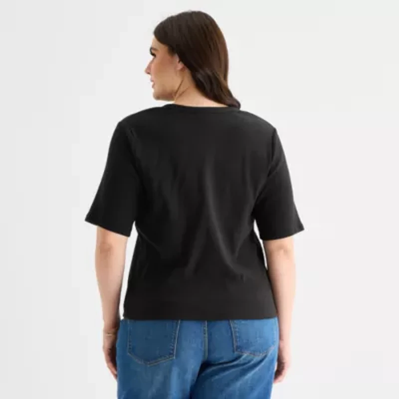 a.n.a Womens Plus Elbow Sleeve Henley Shirt