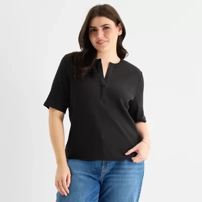 a.n.a Womens Plus Elbow Sleeve Henley Shirt