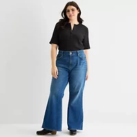 a.n.a Womens Plus Elbow Sleeve Henley Shirt