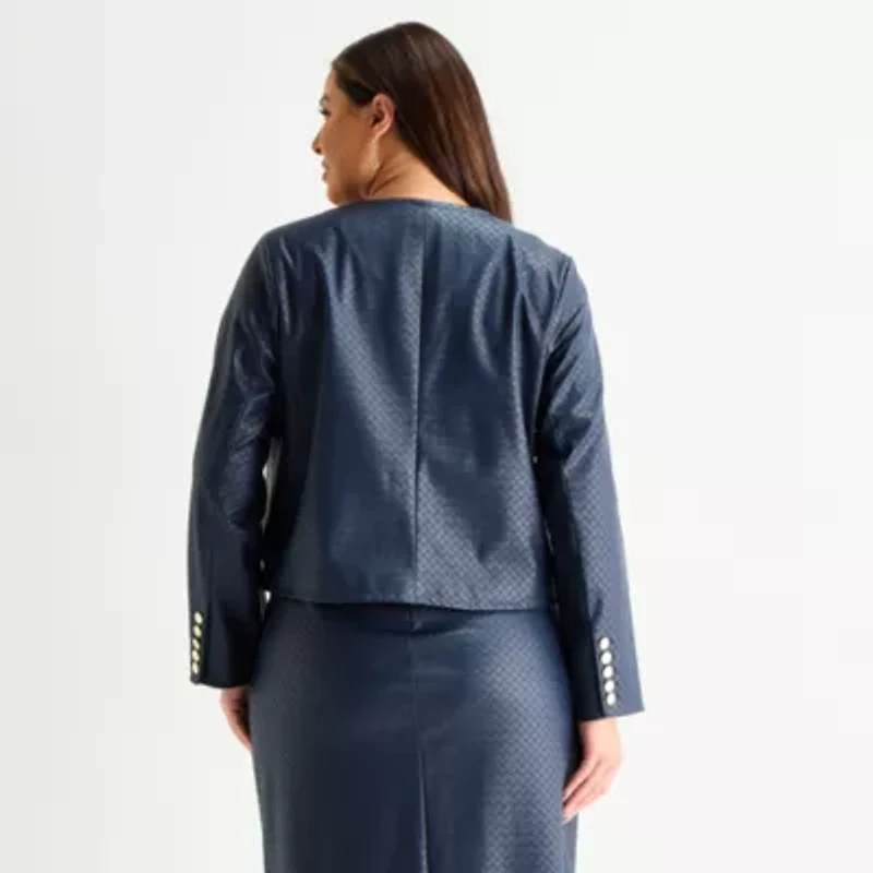 Liz Claiborne Womens Plus Faux Leather Lightweight Cropped Jacket