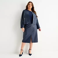 Liz Claiborne Womens Plus Faux Leather Lightweight Cropped Jacket