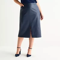 Liz Claiborne Womens Plus Mid Rise Faux Leather Pencil Skirt