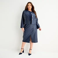 Liz Claiborne Womens Plus Mid Rise Faux Leather Pencil Skirt