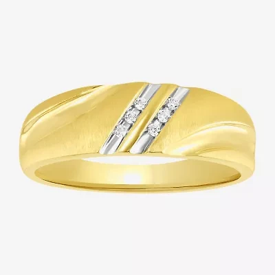 H-I / I2-I3) Mens Diamond Accent Natural White 14K Gold Over Silver Wedding Band