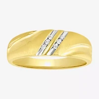 H-I / I2-I3) Mens Diamond Accent Natural White 14K Gold Over Silver Wedding Band