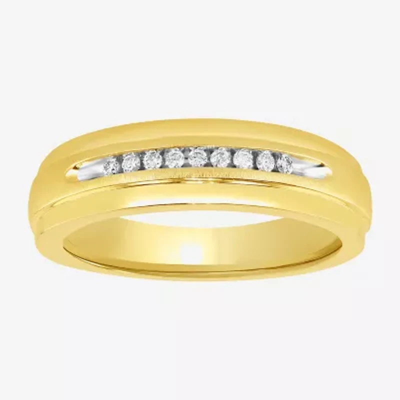 (H-I / I2-I3) Mens 1/10 CT. T.W. Natural White Diamond 14K Gold Over Silver Wedding Band