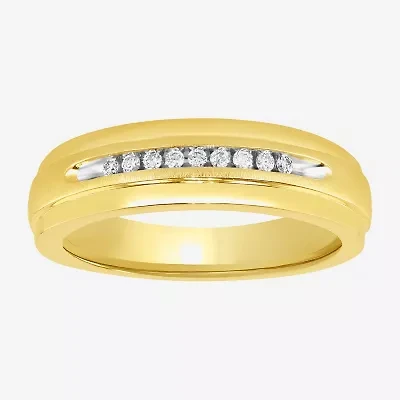 (H-I / I2-I3) Mens 1/10 CT. T.W. Natural White Diamond 14K Gold Over Silver Wedding Band