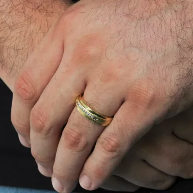 (H-I / I2-I3) Mens 1/10 CT. T.W. Natural White Diamond 14K Gold Over Silver Wedding Band