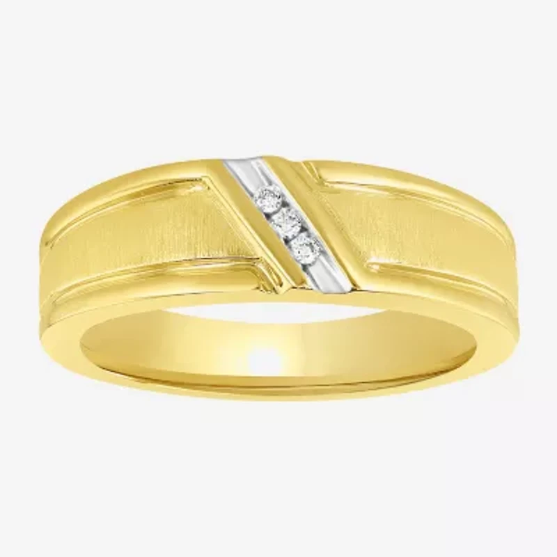 (H-I / I2-I3) Mens Diamond Accent Natural White 14K Gold Over Silver Wedding Band