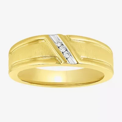 (H-I / I2-I3) Mens Diamond Accent Natural White 14K Gold Over Silver Wedding Band