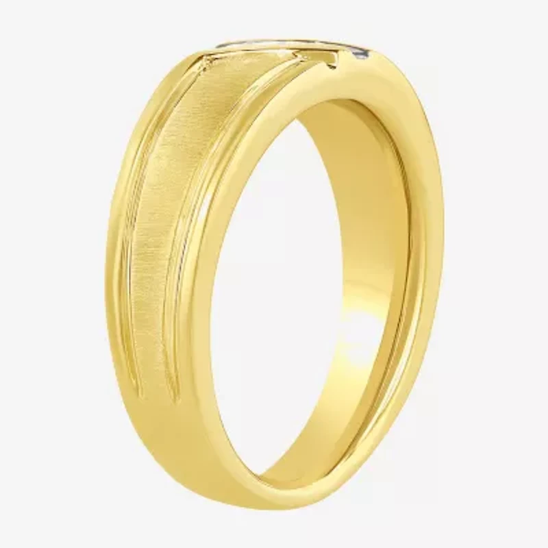 (H-I / I2-I3) Mens Diamond Accent Natural White 14K Gold Over Silver Wedding Band
