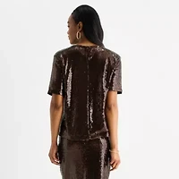 Liz Claiborne Womens Crew Neck Short Sleeve Blouse