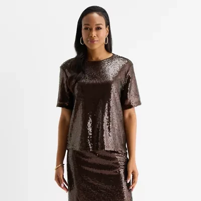 Liz Claiborne Womens Crew Neck Short Sleeve Blouse