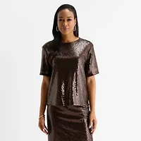 Liz Claiborne Womens Crew Neck Short Sleeve Blouse