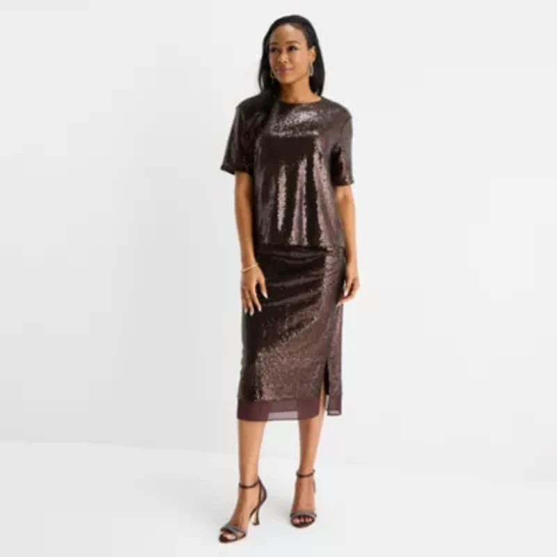 Liz Claiborne Womens Crew Neck Short Sleeve Blouse