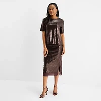 Liz Claiborne Womens Crew Neck Short Sleeve Blouse