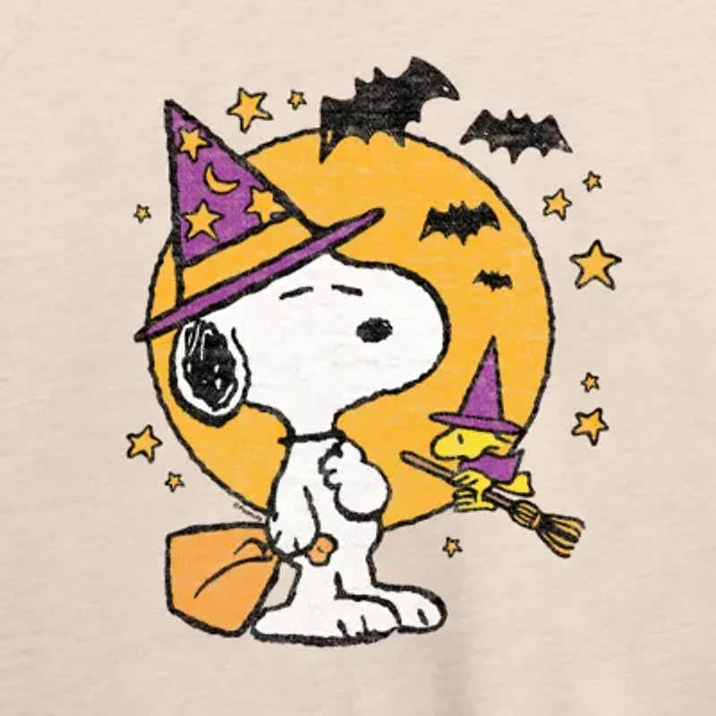 Snoopy Woodstock Witch Halloween Womens Boat Neck Long Sleeve Regular Fit Graphic T-Shirt