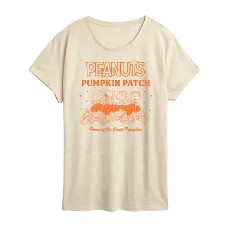 Peanuts Pumpkin Patch Womens Crew Neck Short Sleeve Regular Fit Graphic T-Shirt