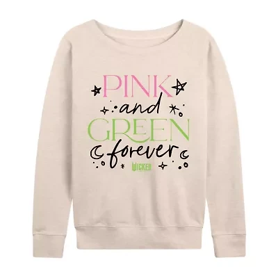 Wicked Pink And Green Womens Boat Neck Long Sleeve Regular Fit Graphic T-Shirt