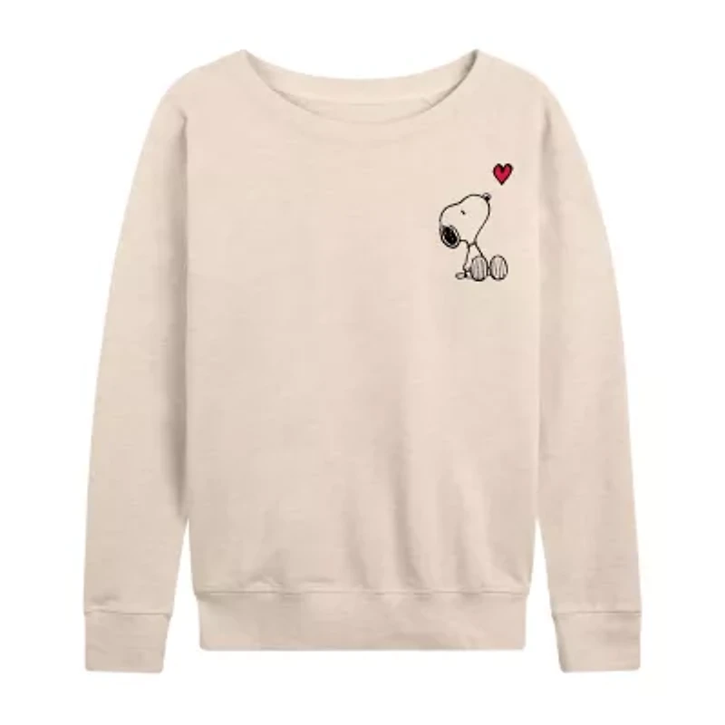 Valentines Peanuts Snoopy Heart Womens Boat Neck Long Sleeve Regular Fit Graphic T-Shirt