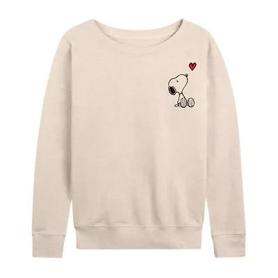Valentines Peanuts Snoopy Heart Womens Boat Neck Long Sleeve Regular Fit Graphic T-Shirt