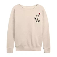 Valentines Peanuts Snoopy Heart Womens Boat Neck Long Sleeve Regular Fit Graphic T-Shirt