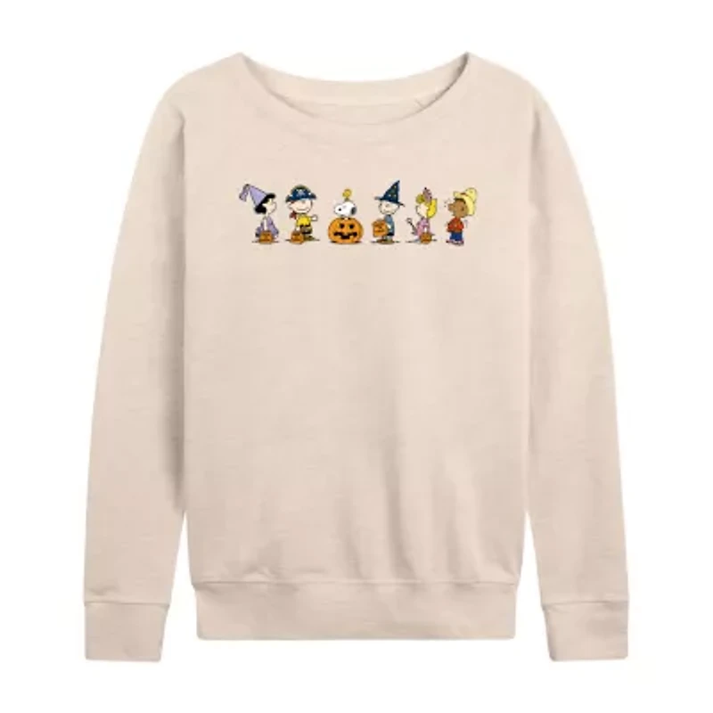 Womens Boat Neck Long Sleeve Regular Fit Peanuts Graphic T-Shirt