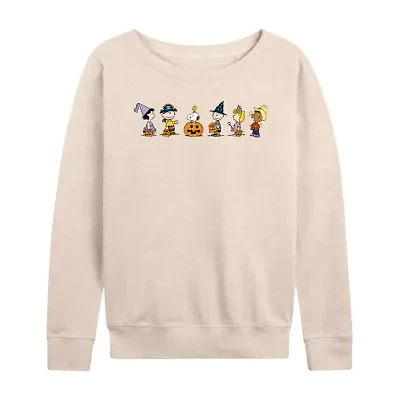 Womens Boat Neck Long Sleeve Regular Fit Peanuts Graphic T-Shirt