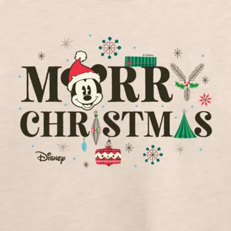 Mickey Mrry Chrstms Womens Boat Neck Long Sleeve Regular Fit and Friends Graphic T-Shirt