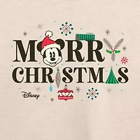 Mickey Mrry Chrstms Womens Boat Neck Long Sleeve Regular Fit and Friends Graphic T-Shirt