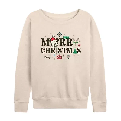 Mickey Mrry Chrstms Womens Boat Neck Long Sleeve Regular Fit and Friends Graphic T-Shirt