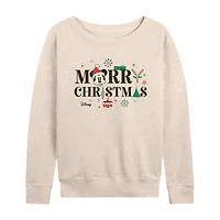 Mickey Mrry Chrstms Womens Boat Neck Long Sleeve Regular Fit and Friends Graphic T-Shirt