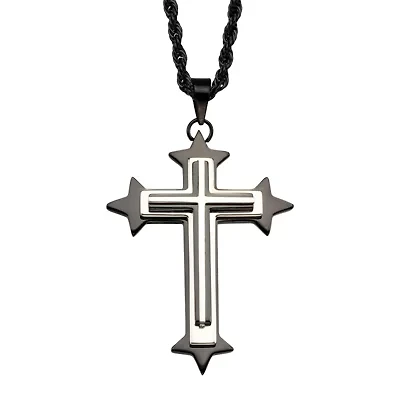 Inox® Jewelry Mens Two-Tone Stainless Steel Cross Pendant