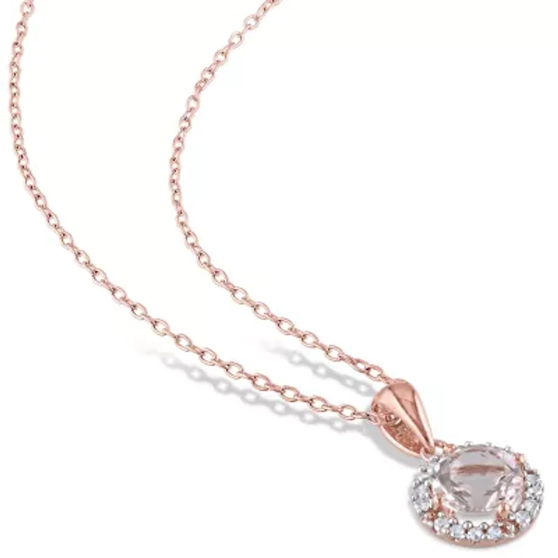 Womens 1/10 CT. T.W. Genuine Pink Morganite 18K Rose Gold Over Silver 18 Inch Pendant Necklace