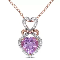 Womens Diamond Accent Genuine Purple Amethyst 18K Gold Over Silver Heart 18 Inch Pendant Necklace