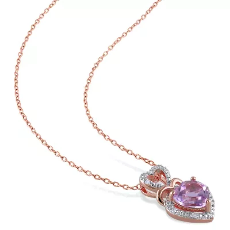 Womens Diamond Accent Genuine Purple Amethyst 18K Gold Over Silver Heart 18 Inch Pendant Necklace