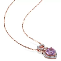 Womens Diamond Accent Genuine Purple Amethyst 18K Gold Over Silver Heart 18 Inch Pendant Necklace