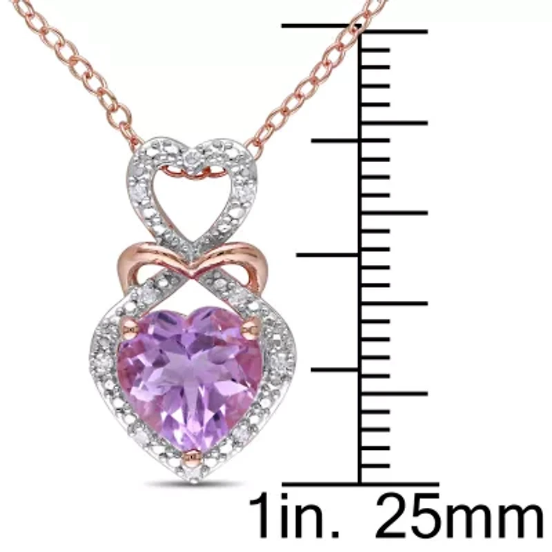 Womens Diamond Accent Genuine Purple Amethyst 18K Gold Over Silver Heart 18 Inch Pendant Necklace
