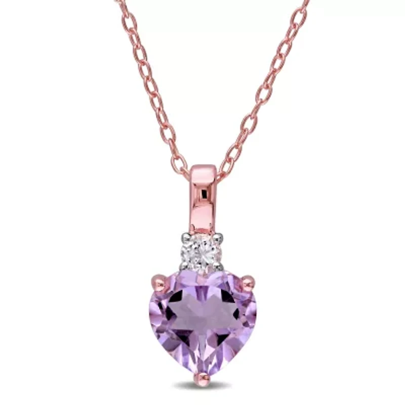 Womens Genuine Purple Amethyst 18K Rose Gold Over Silver Heart 18 Inch Pendant Necklace