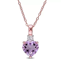Womens Genuine Purple Amethyst 18K Rose Gold Over Silver Heart 18 Inch Pendant Necklace