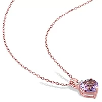 Womens Genuine Purple Amethyst 18K Rose Gold Over Silver Heart 18 Inch Pendant Necklace