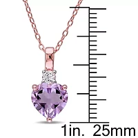 Womens Genuine Purple Amethyst 18K Rose Gold Over Silver Heart 18 Inch Pendant Necklace