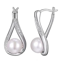 Womens Diamond Accent White Cultured Freshwater Pearl Sterling Silver Drop Earrings