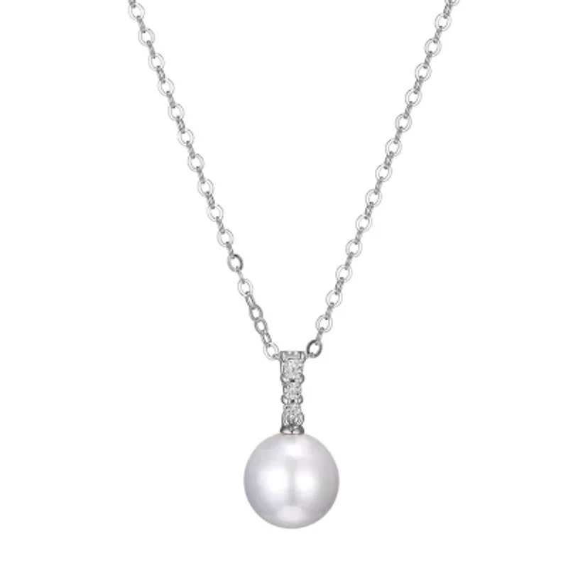 Womens Diamond Accent Cultured Freshwater Pearl Sterling Silver 18 Inch Pendant Necklace