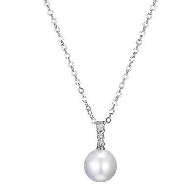 Womens Diamond Accent White Cultured Freshwater Pearl Sterling Silver 18 Inch Pendant Necklace