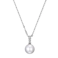 Womens Diamond Accent Cultured Freshwater Pearl Sterling Silver 18 Inch Pendant Necklace